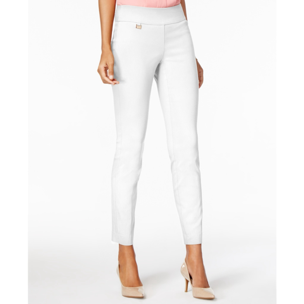 Alfani Women's 16 White Tummy-Control Pull On Skinny Dress Pants NWT